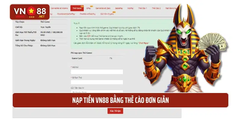 Nạp tiền VN88 bằng thẻ cào đơn giản 